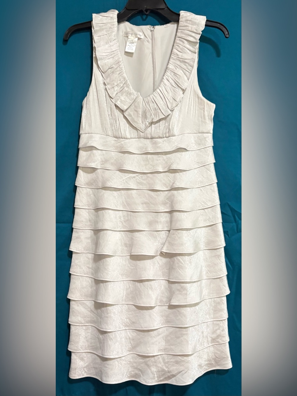 London Times White Ruffle Tiered Mini Dress